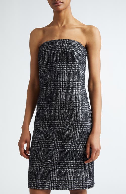 Shop Michael Kors Collection Glen Plaid Tweed Strapless Dress In Black/white