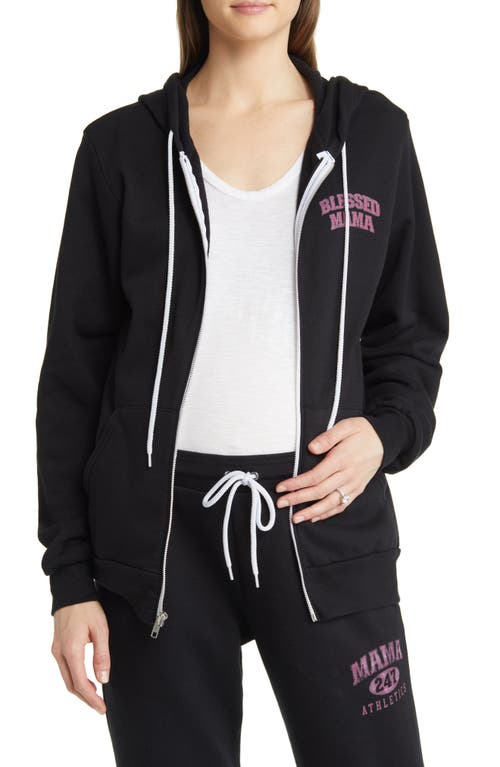 Bun Maternity Blessed Mama Always Maternity/Nursing Fleece Zip Hoodie in Black