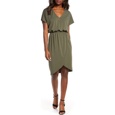 Leota Angelina Tulip Short Sleeve Stretch Crepe Dress, Green