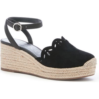 Sole Society Calysa Ankle Strap Espadrille Wedge, Black
