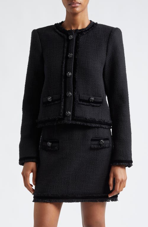 Shop Cinq À Sept Christie Velvet Trim Cotton Bouclé Jacket In Black