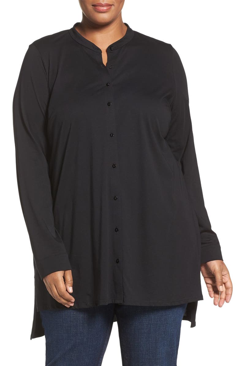 Eileen Fisher Cotton Jersey Mandarin Collar Tunic (Plus Size) | Nordstrom