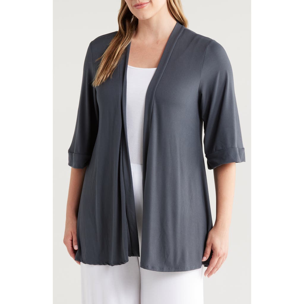24seven Comfort Apparel Open Front Cardigan In Charcoal