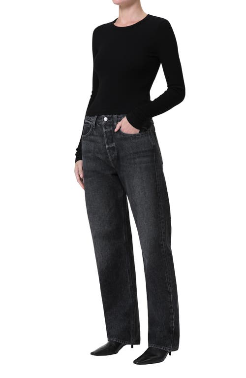 Shop Agolde Alma Shrunken Long Sleeve Rib Top In Black