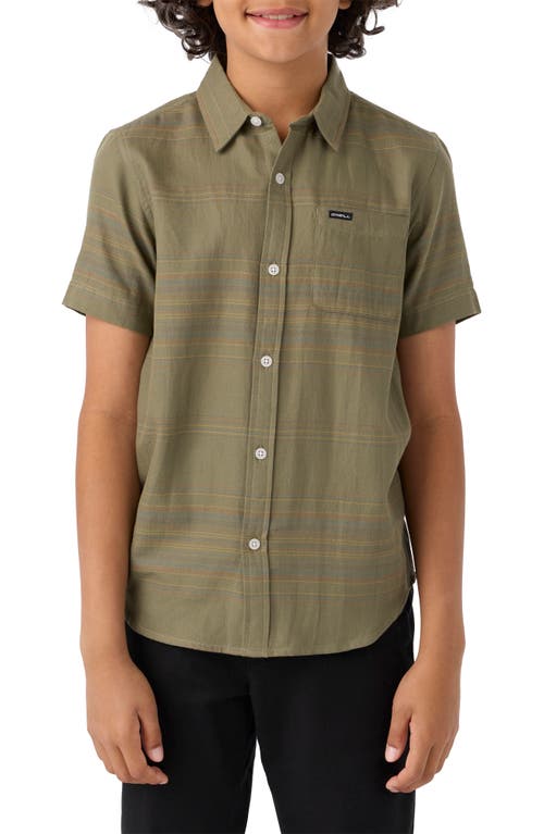 Shop O'neill Kids' Seafaring Stripe Short Sleeve Organic Cotton Button-up Shirt In Deep Lichen Green