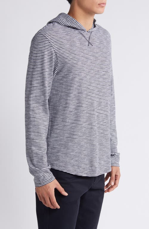 Vince Stripe Slub Long Sleeve Hooded T-shirt In Optic White/surf Mist