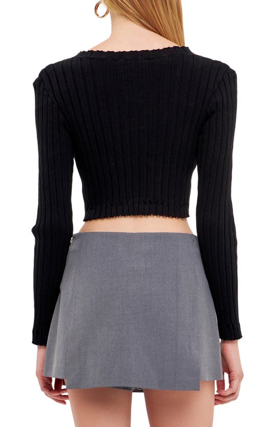 Endless Rose Crop Lettuce Edge Long Sleeve Top In Black
