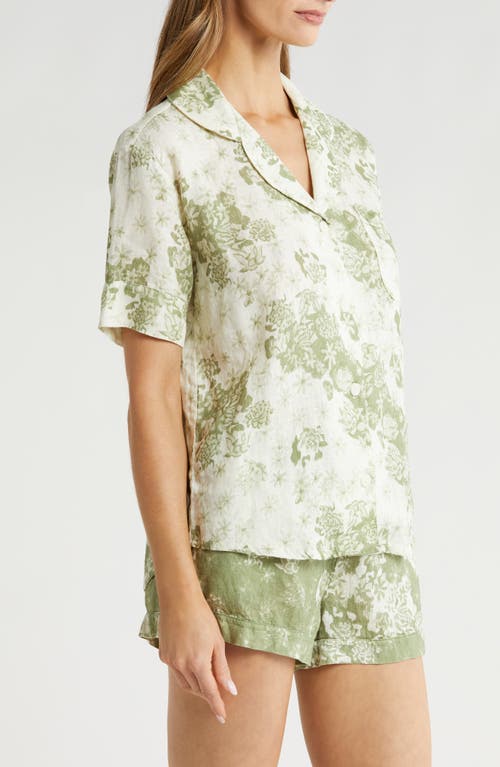 Shop Desmond & Dempsey Print Cotton Short Pajamas In Flowers Oftime Linen Sage & Gr