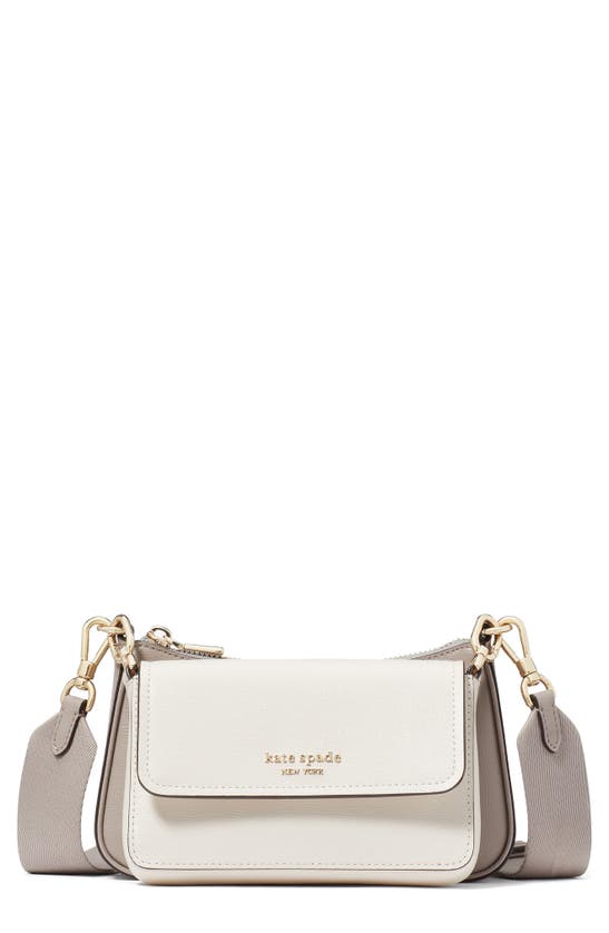 Shop Kate Spade Double Up Colorblock Leather Crossbody Bag In Warm Taupe/ Ivory