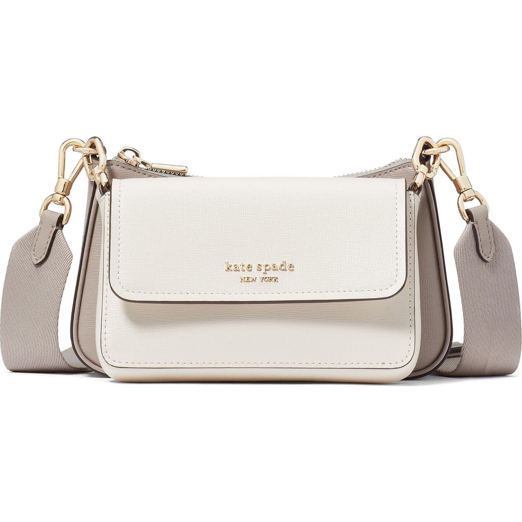 Shop Kate Spade New York Double Up Colorblock Leather Crossbody Bag In Warm Taupe/ivory