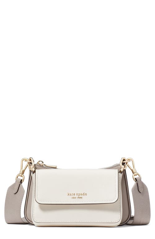 double up colorblock leather crossbody bag in Warm Taupe/Ivory