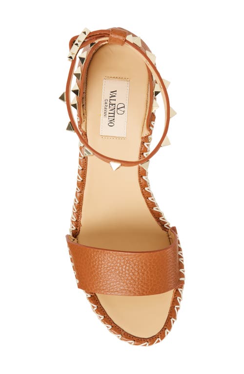 Valentino Rockstud 105 Textured-leather Espadrille Wedge Sandals In 48l Selleria/naturale