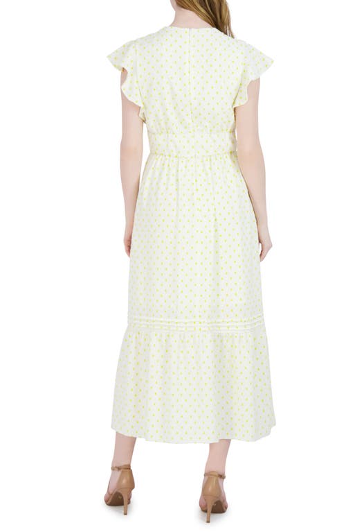 Shop Julia Jordan Flutter Sleeve Pintuck Maxi Dress In Ivory/yellow