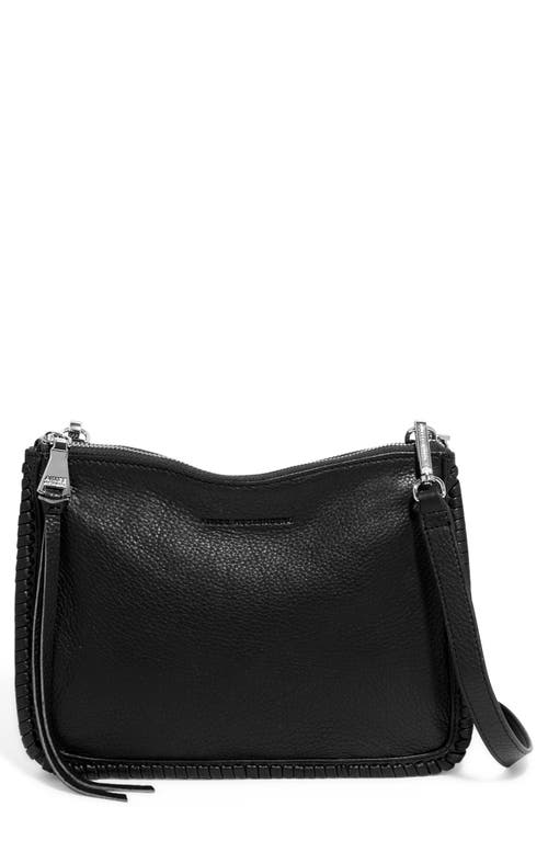 Famous Double Zip Leather Crossbody Bag in Black W/Silver