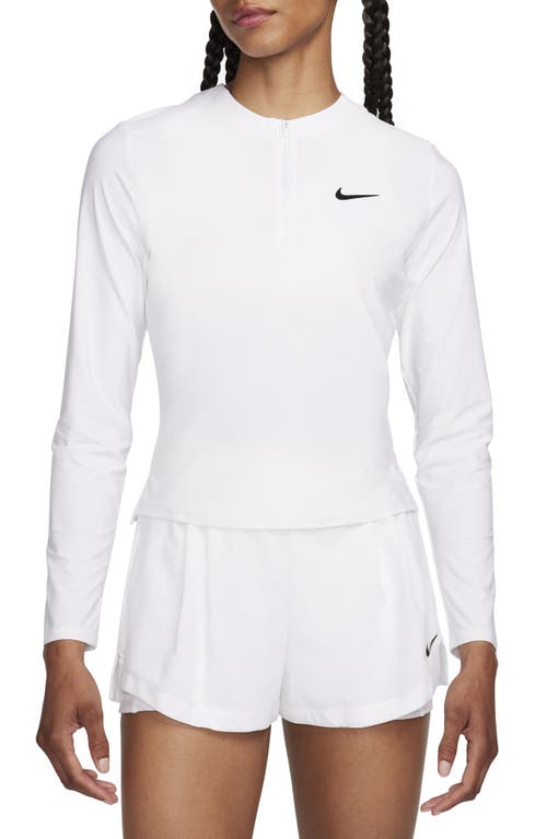 Shop Nike Dri-fit Advantage Long Sleeve Half Zip T-shirt In White/black