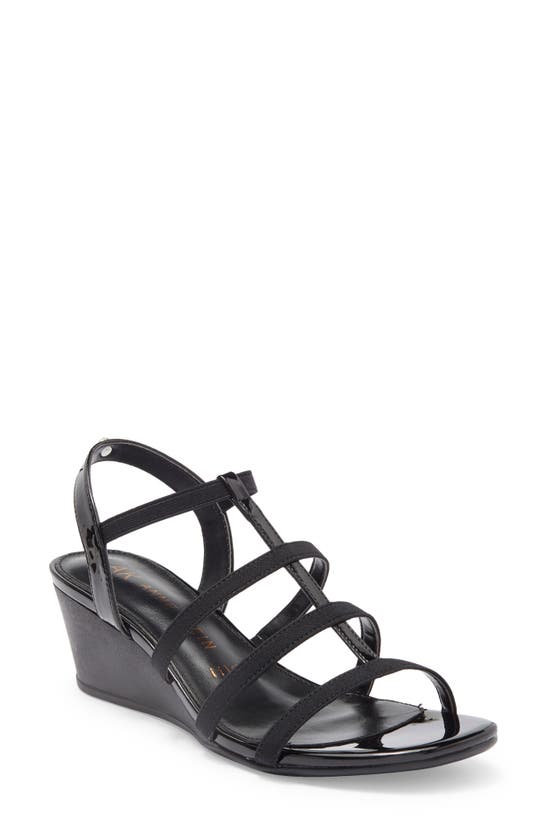 Shop Anne Klein Bijou Strappy Wedge Sandal In Black