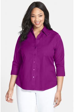 Foxcroft Shaped Johnny Collar Shirt (Plus Size) | Nordstrom