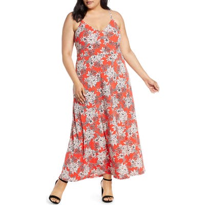 Plus Size Vince Camuto Boudoir Botanical Maxi Dress, Red