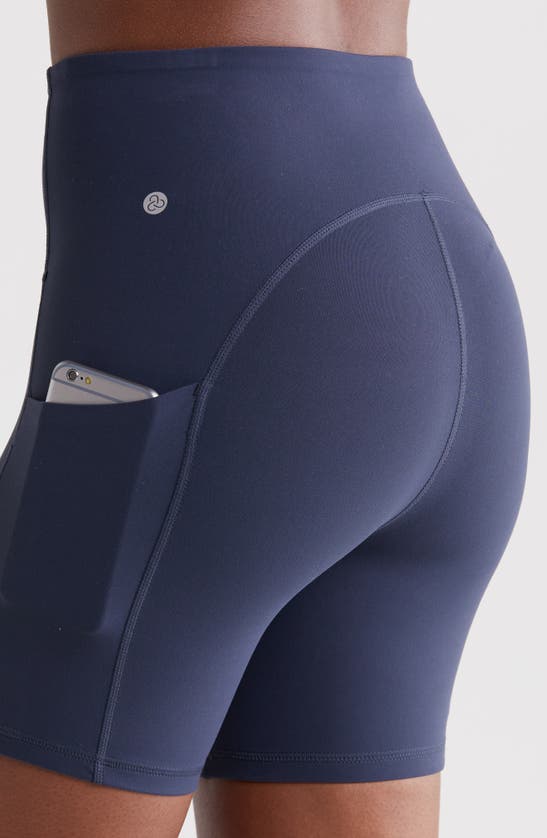 Shop Zella Studio Luxe Pocket Bike Shorts In Navy Sapphire