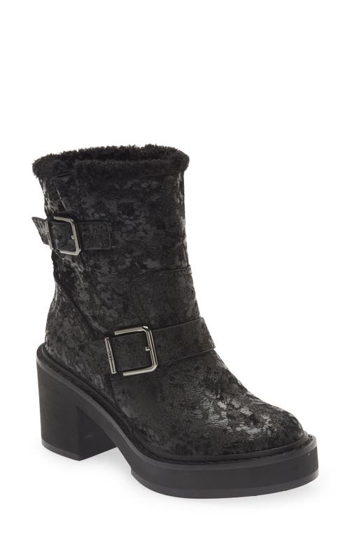 DKNY Daray Buckle Block Heel Bootie Black Cracked Leather at Nordstrom,