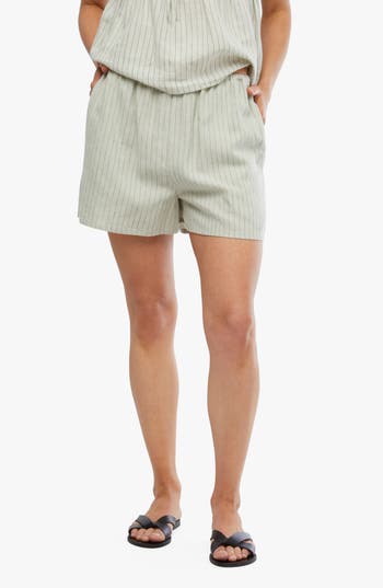 Shop Weworewhat We Wore What Pinstripe Linen Blend Shorts In Sage Multi