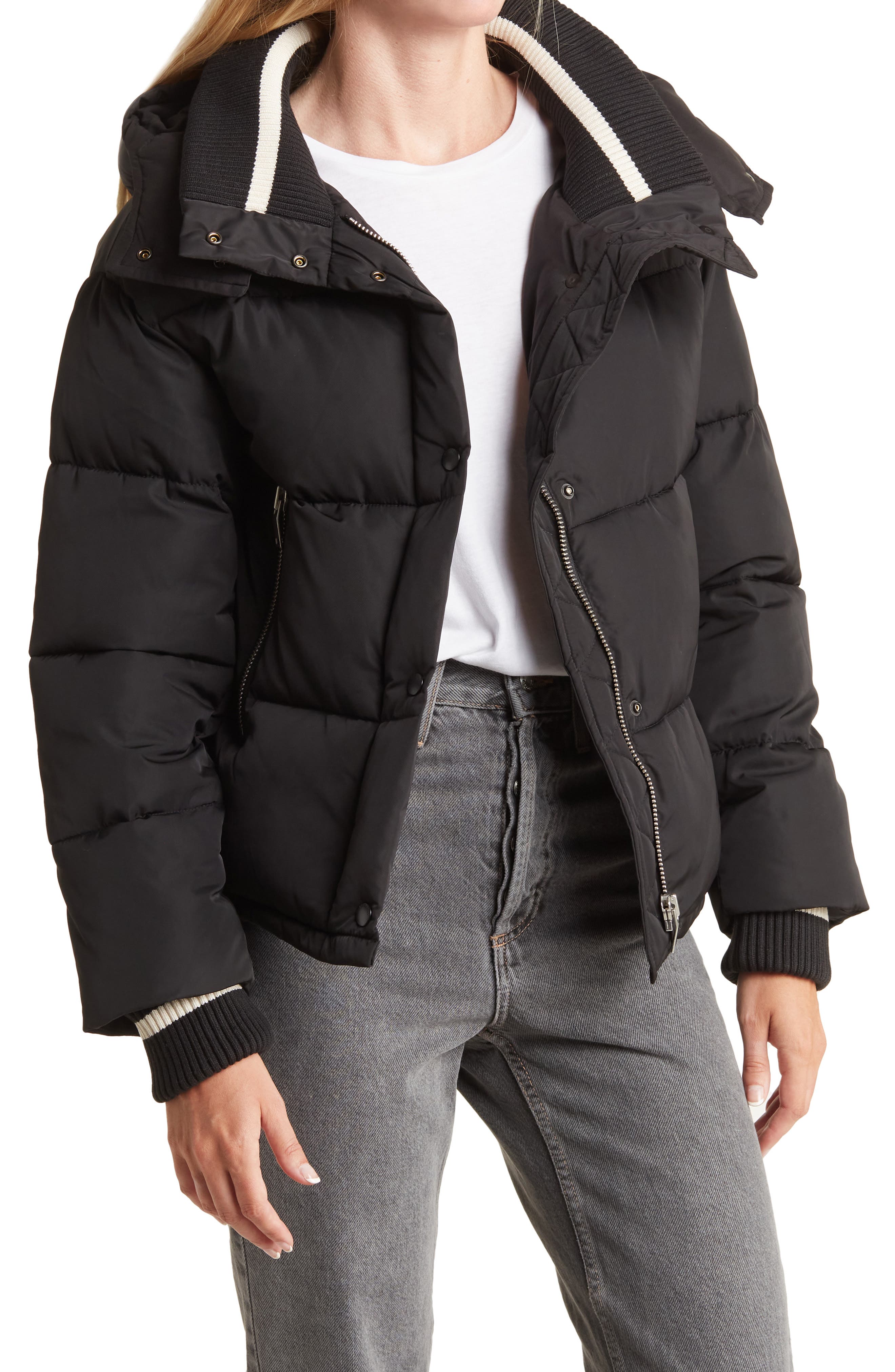 black and silver puffer jacket