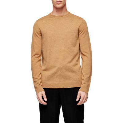 Topman Merino Wool Crewneck Sweater, Beige
