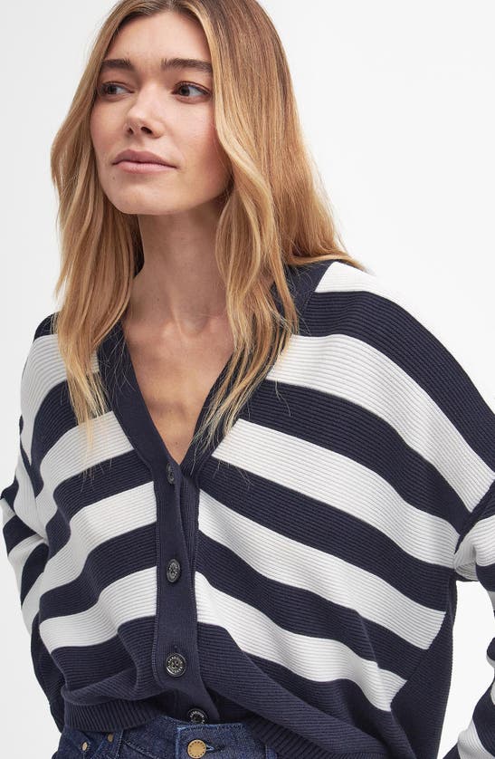 Shop Barbour Mariner Stripe Cotton Cardigan In Navy Stripe