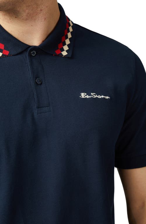 Shop Ben Sherman Diamond Collar Organic Cotton Piqué Polo In Dark Navy