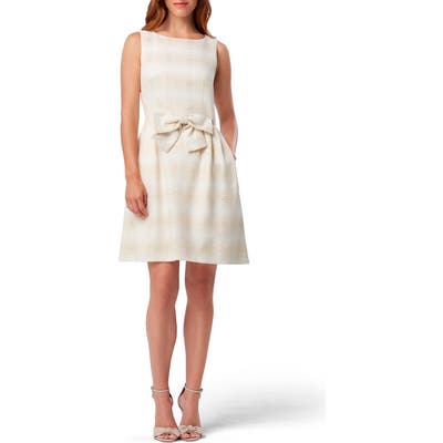 Tahari Sleeveless Metallic Jacquard Bow Front Dress