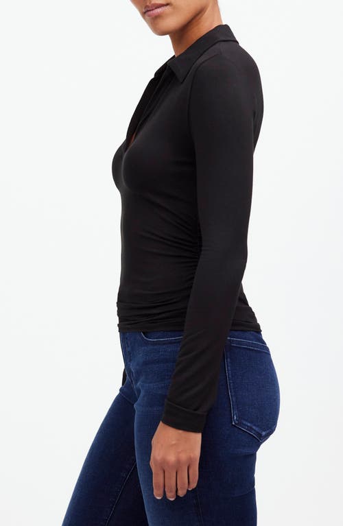 Shop Madewell Side Cinch Long Sleeve Polo Top In Jet Black