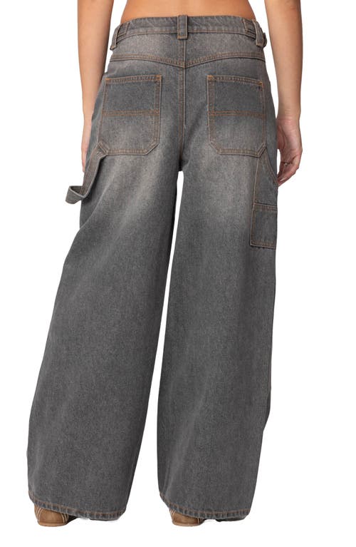 Edikted Baggy Washed Low Rise Carpenter Jeans In Gray-washed