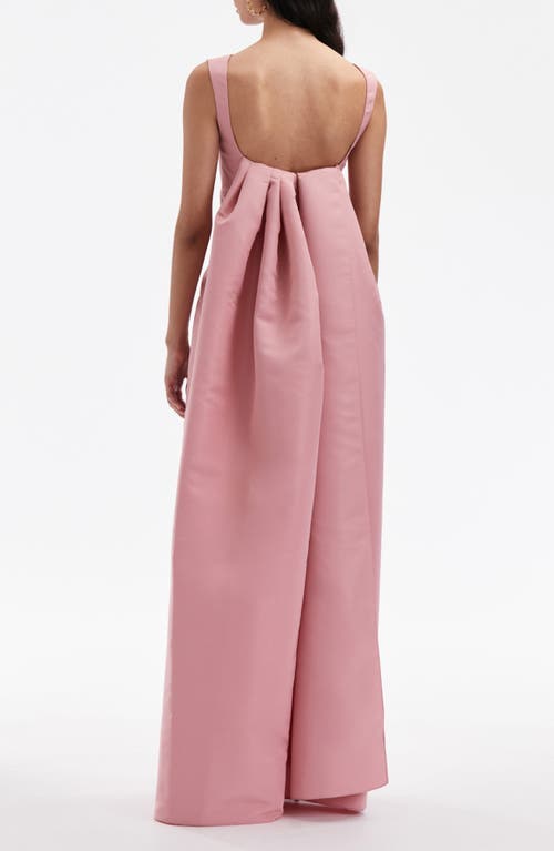 Shop Oscar De La Renta Watteau Silk Satin Gown In Salmon