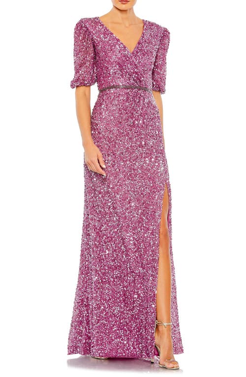 Mac Duggal Sequin Puff Sleeve Gown in Plum