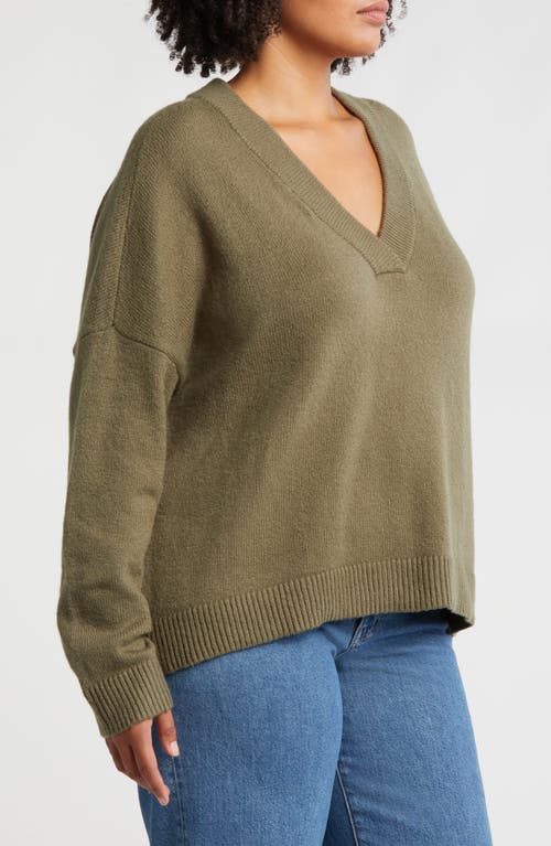 Shop Treasure & Bond Oversize V-neck Sweater In Olive Kalamata