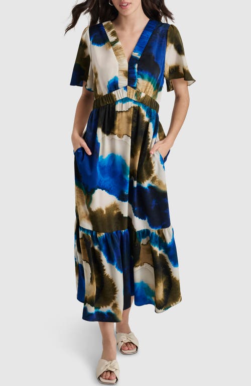 Dkny Print V-neck Maxi Dress In Exploded Ink Swirl