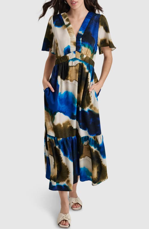 Shop Dkny Print V-neck Maxi Dress In Exploded Ink Swirl