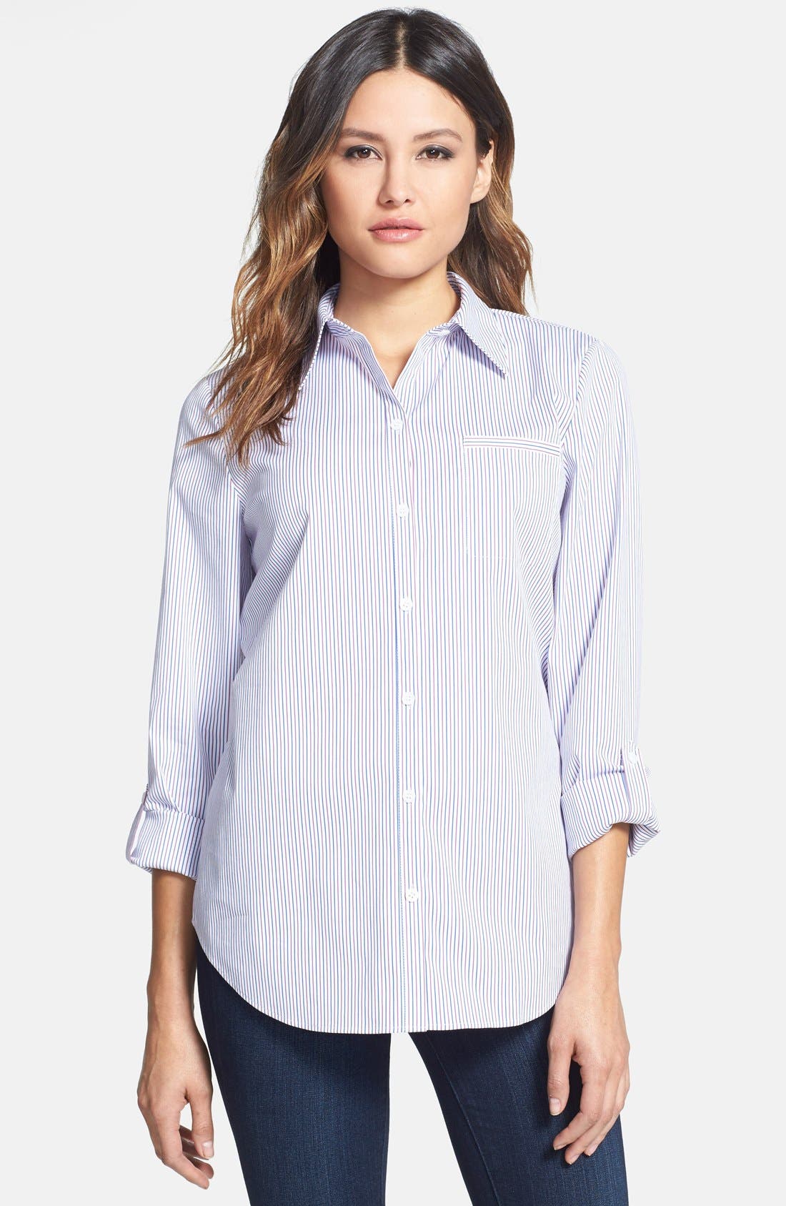 Lafayette 148 New York Stripe Roll Sleeve Shirt Nordstrom