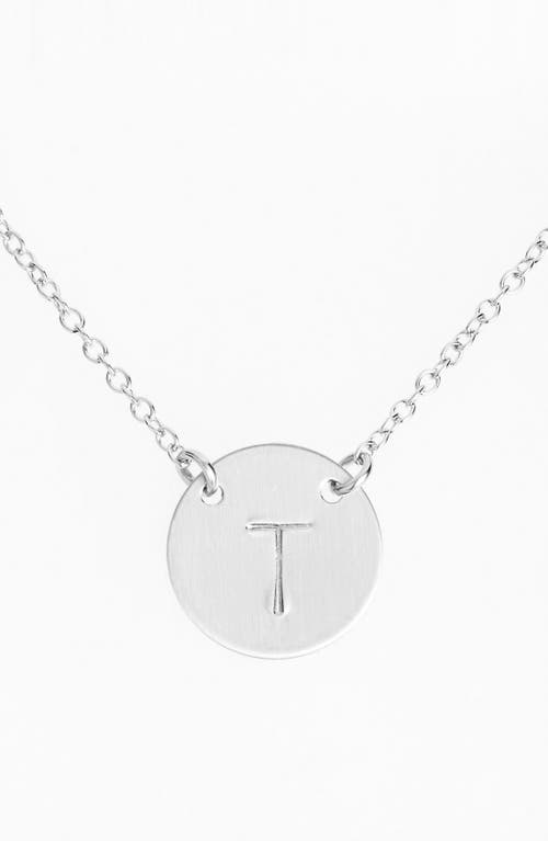 Sterling Silver Initial Disc Necklace in Sterling Silver T