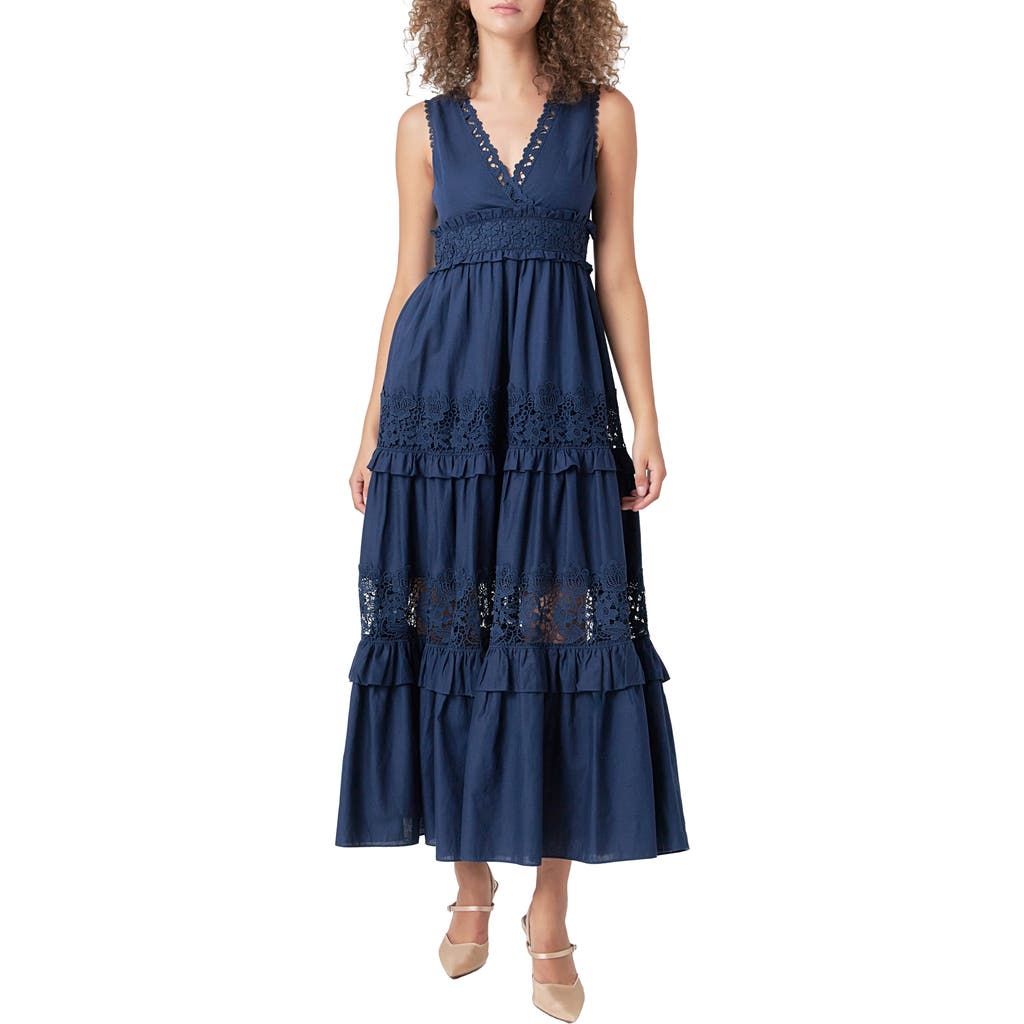 Endless Rose Lace Inset Sleeveless Maxi Dress In Navy
