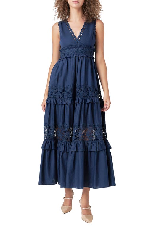 Lace Inset Sleeveless Maxi Dress in Navy