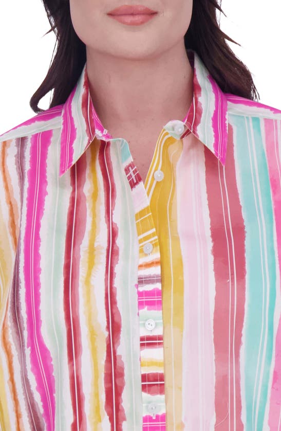 Foxcroft Watercolor Stripe Button-up Shirt In Pink Multi Stripe
