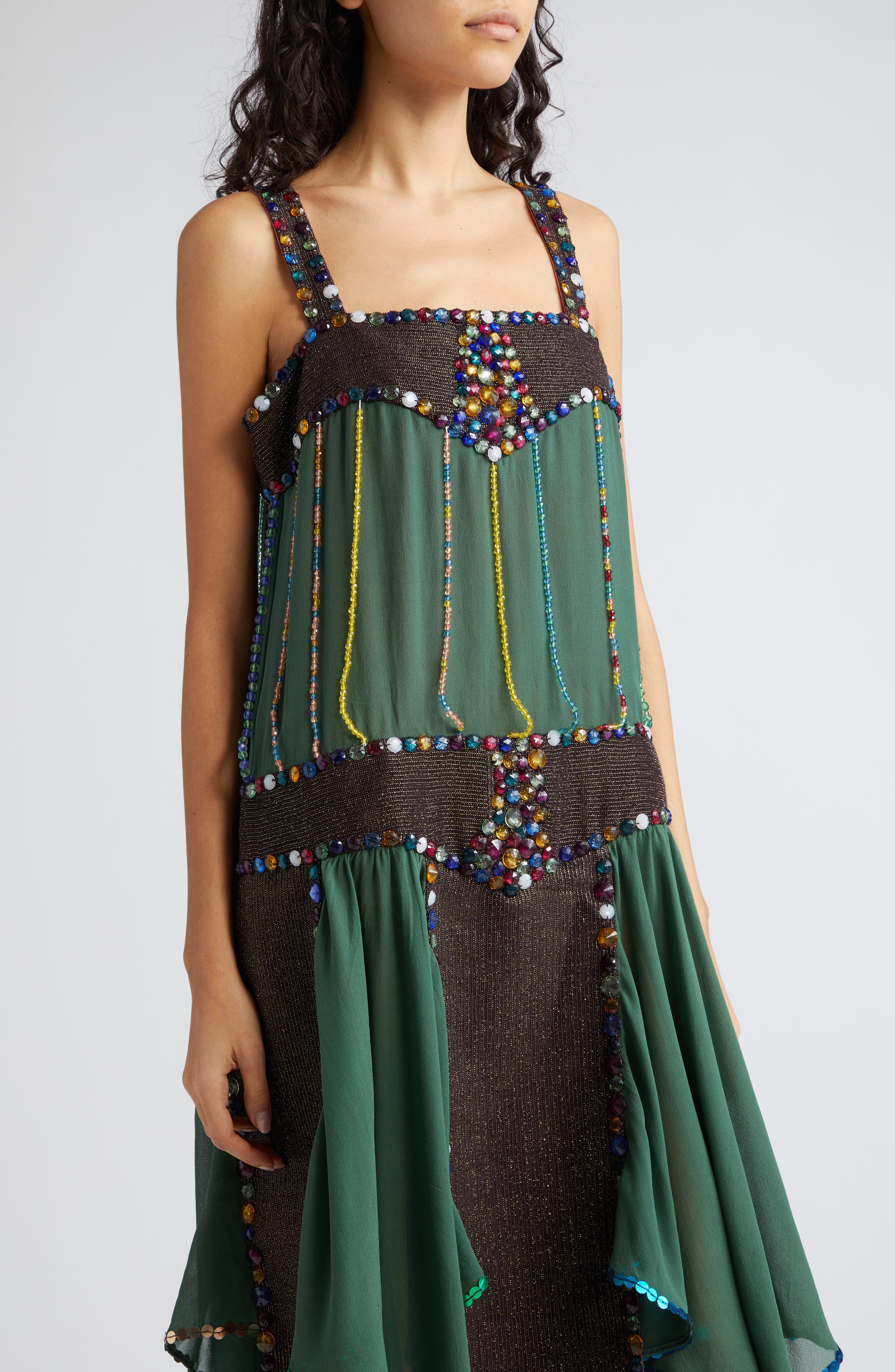 Bode Gem Jarvis Beaded Silk Flapper Dress in Emerald | Smart Closet