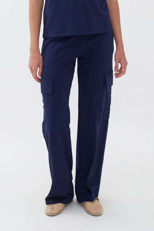 Nocturne Cargo Pants with Elastic Waistband in Navy Blue at Nordstrom