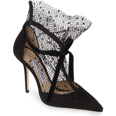 Jimmy Choo Fira Lace Pointy Toe Pump, Black