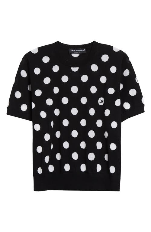 Dolce & Gabbana Dolce&gabbana Polka Dot Jacquard Virgin Wool & Silk Sweater In Nero/bianco