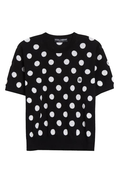 Shop Dolce & Gabbana Dolce&gabbana Polka Dot Jacquard Virgin Wool & Silk Sweater In Nero/bianco