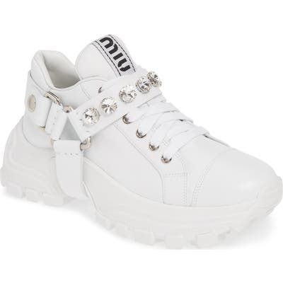 Miu Miu Crystal Harness Platform Sneaker - White