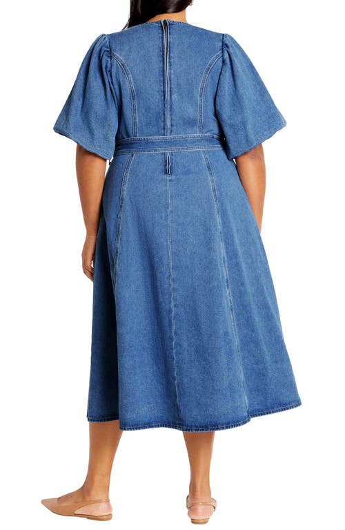 Shop City Chic Delilah Flutter Sleeve Denim Midi Dress In Mid Wash