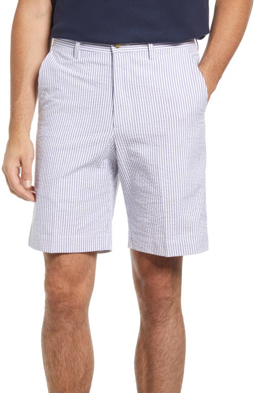 Flat Front Seersucker Shorts in Navy